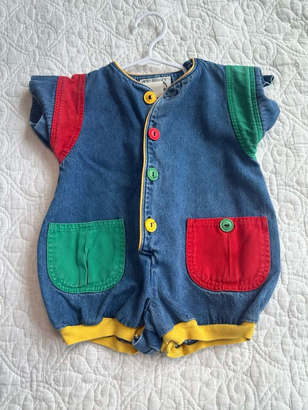 Vintage Threads Clothing for Kids Primary Color Block Denim Bubble Romper